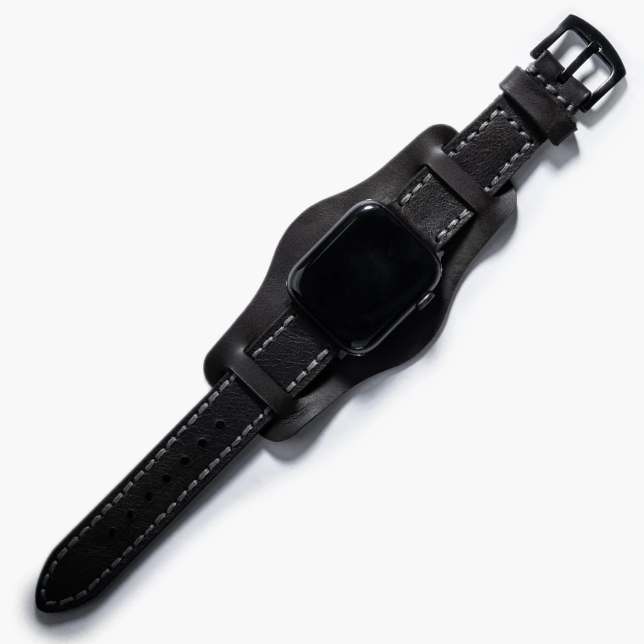 Bund Çift Katlı Apple Watch Deri Kayış - Asfalt el yapımı hakiki deri - DeryCraft