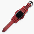 Bund Tek Katlı Apple Watch Deri Kayış - Kırmızı el yapımı hakiki deri - DeryCraft