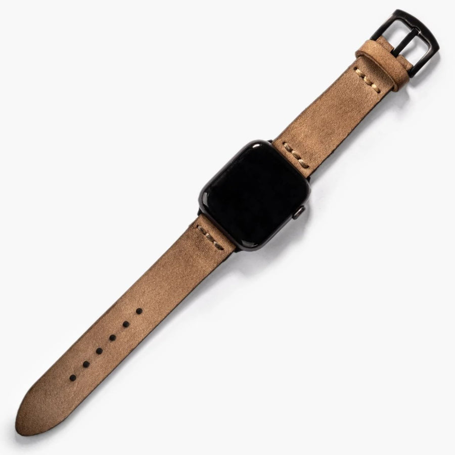 Tek Katlı Deri Apple Watch Kayışı - Bej el yapımı hakiki deri - DeryCraft