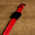 Çift Katlı Deri Apple Watch Kayışı - Kırmızı el yapımı hakiki deri - DeryCraft
