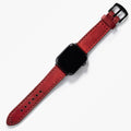 Çift Katlı Deri Apple Watch Kayışı - Kırmızı el yapımı hakiki deri - DeryCraft