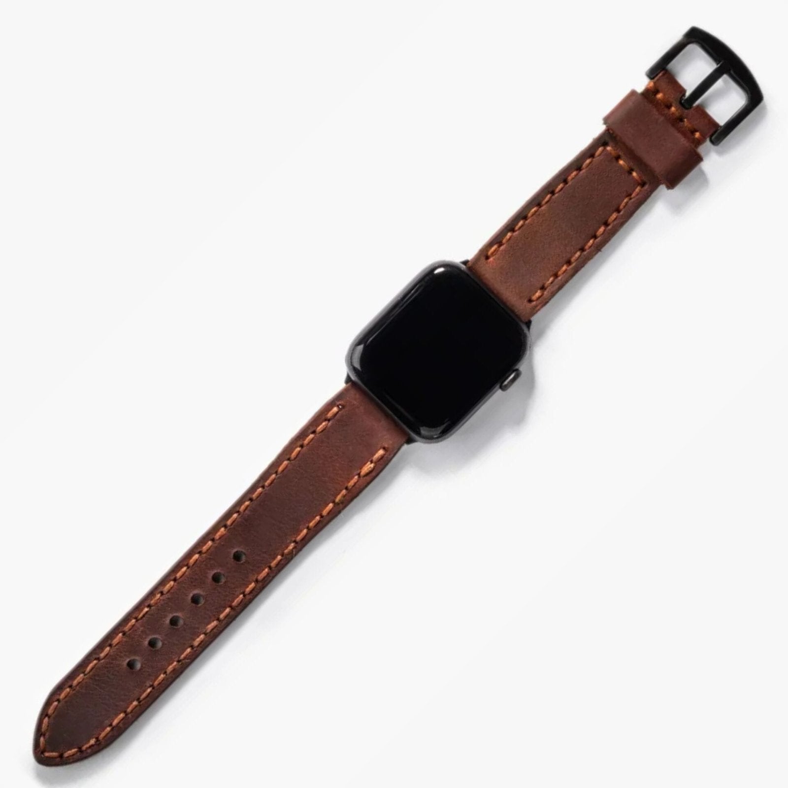Çift Katlı Deri Apple Watch Kayışı - Kızıl Crazy el yapımı hakiki deri - DeryCraft
