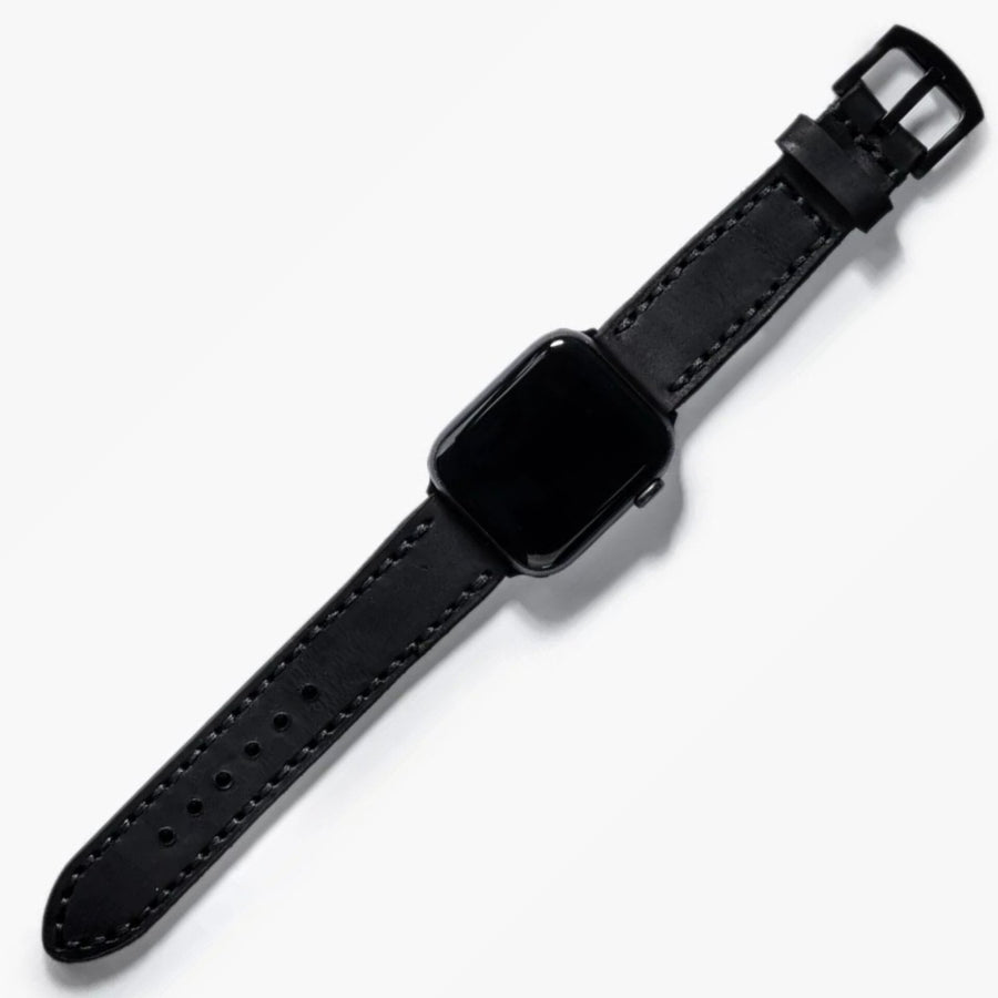 Çift Katlı Deri Apple Watch Kayışı – Siyah el yapımı hakiki deri - DeryCraft