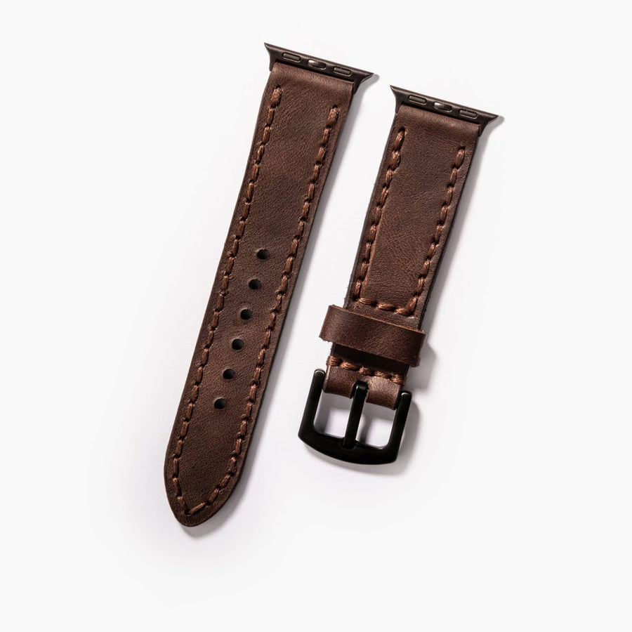 Çift Katlı Deri Apple Watch Kayışı - Acı Kahve el yapımı hakiki deri - DeryCraft