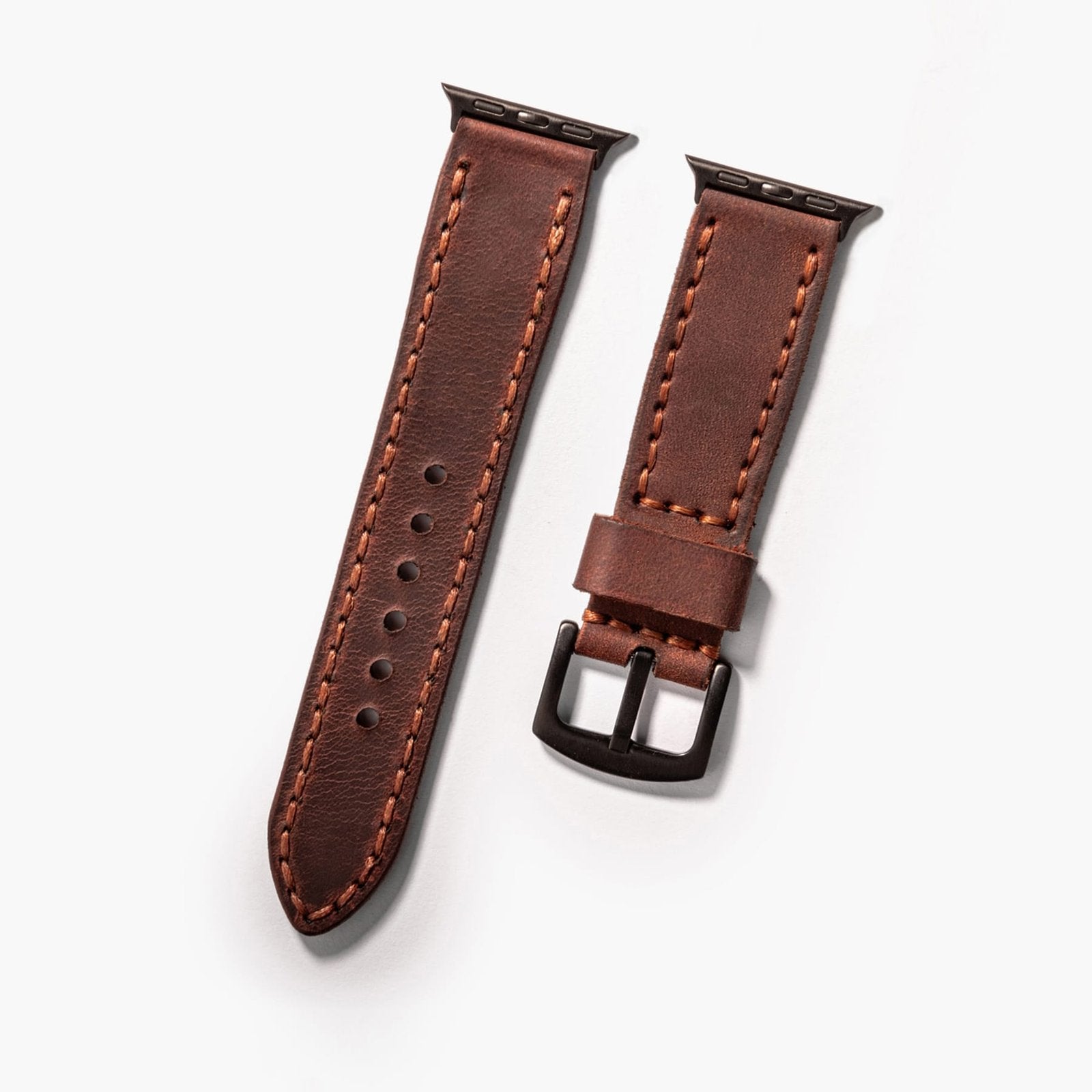 Çift Katlı Deri Apple Watch Kayışı - Kızıl Crazy el yapımı hakiki deri - DeryCraft