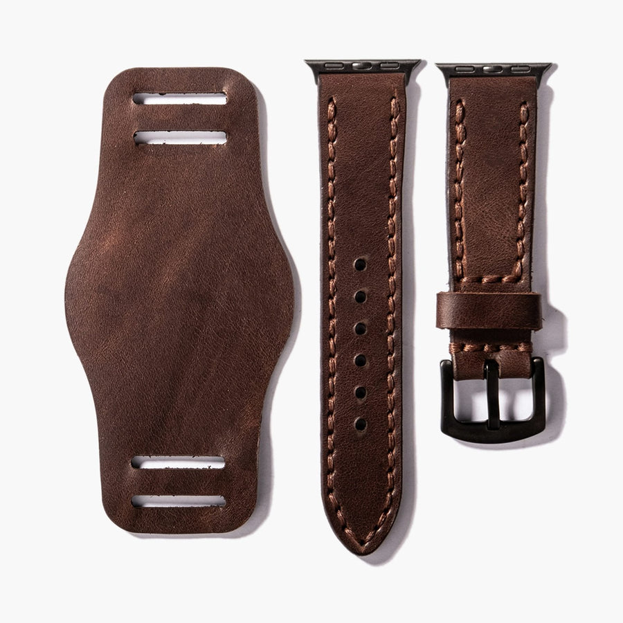 Bund Çift Katlı Apple Watch Deri Kayış - Acı Kahve el yapımı hakiki deri - DeryCraft