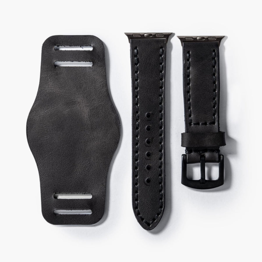Bund Çift Katlı Apple Watch Deri Kayış - Antrasit el yapımı hakiki deri - DeryCraft