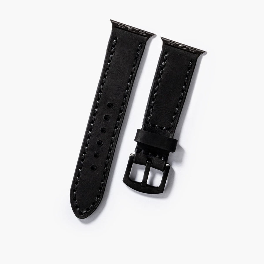 Çift Katlı Deri Apple Watch Kayışı – Siyah el yapımı hakiki deri - DeryCraft