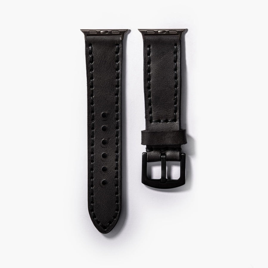 Çift Katlı Deri Apple Watch Kayışı – Siyah el yapımı hakiki deri - DeryCraft