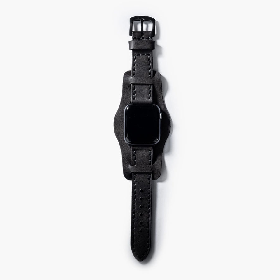 Bund Çift Katlı Apple Watch Deri Kayış - Antrasit el yapımı hakiki deri - DeryCraft