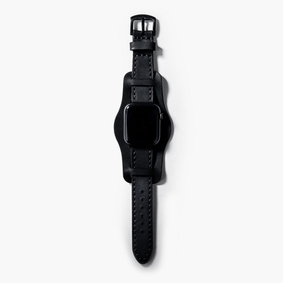 Bund Çift Katlı Apple Watch Deri Kayış - Siyah el yapımı hakiki deri - DeryCraft
