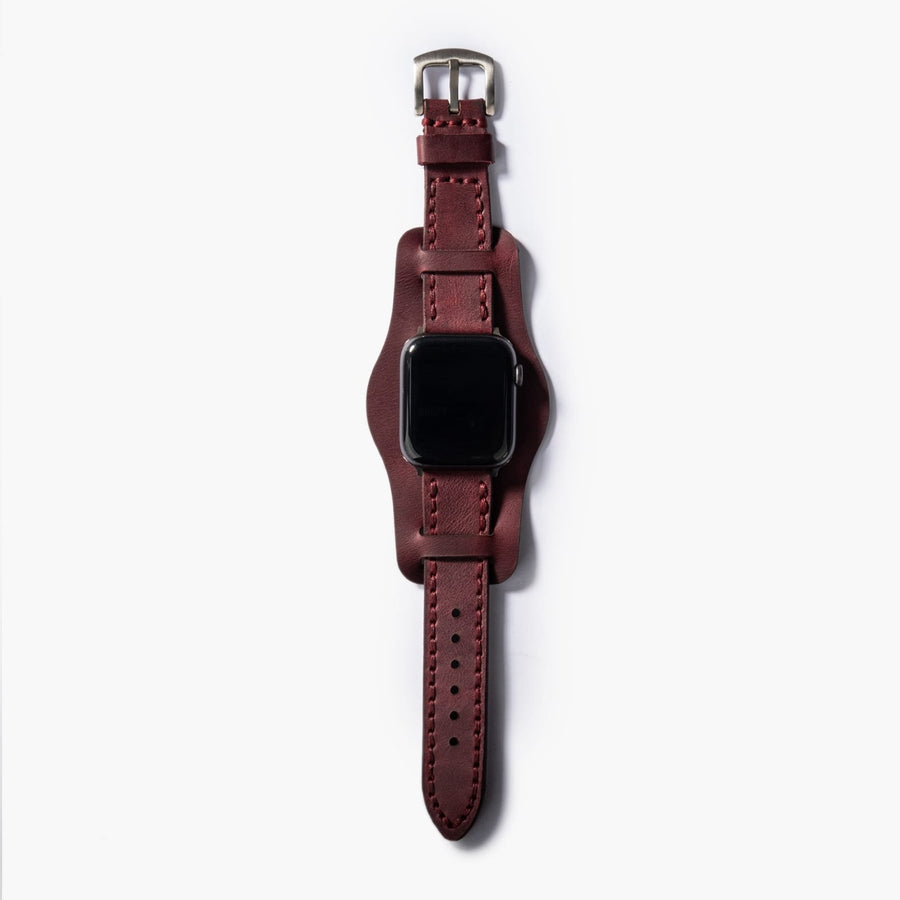 Bund Çift Katlı Apple Watch Deri Kayış - Mürdüm el yapımı hakiki deri - DeryCraft