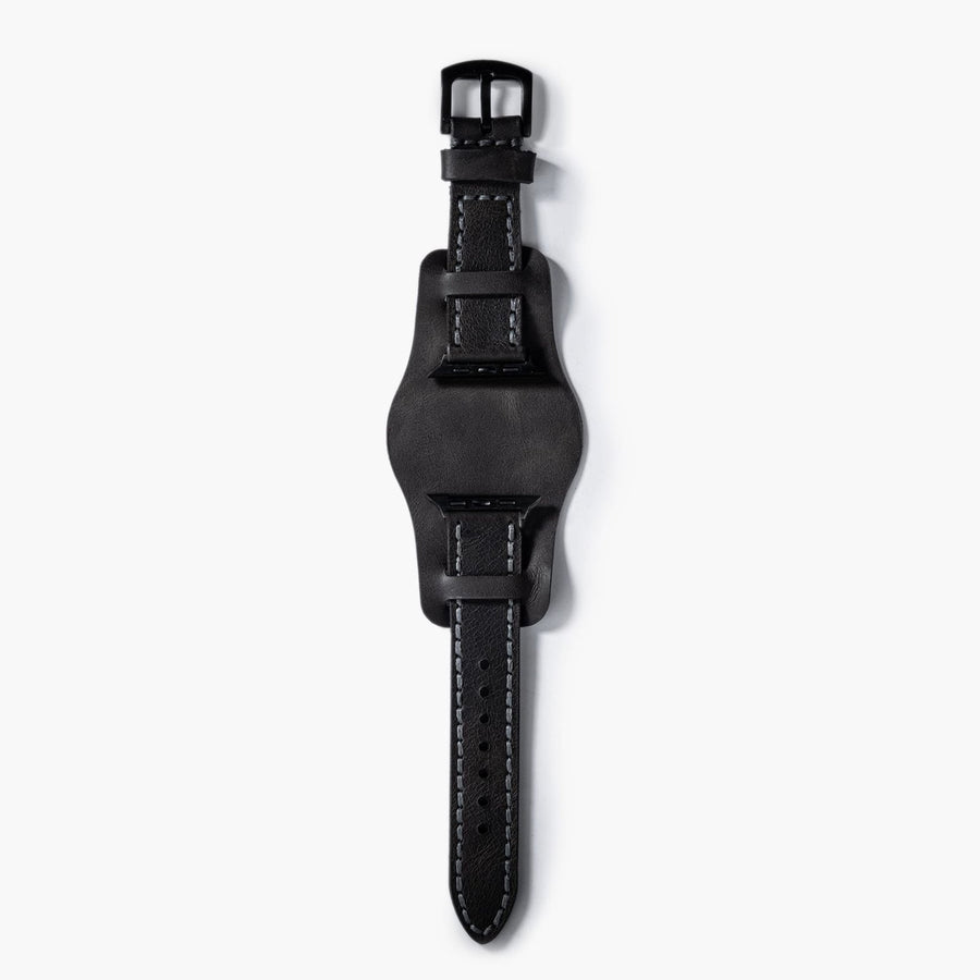 Bund Çift Katlı Apple Watch Deri Kayış - Asfalt el yapımı hakiki deri - DeryCraft