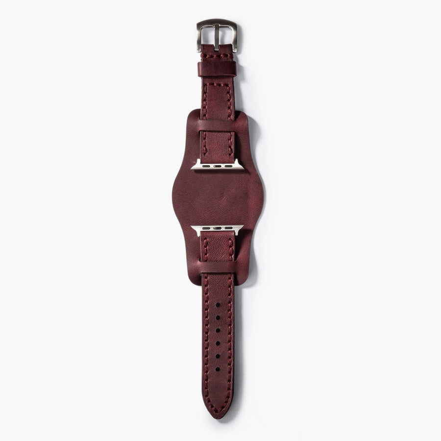 Bund Çift Katlı Apple Watch Deri Kayış - Mürdüm el yapımı hakiki deri - DeryCraft