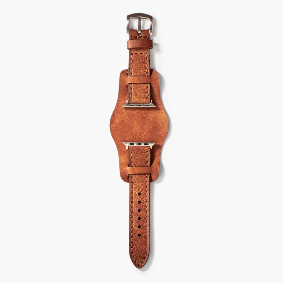 Bund Çift Katlı Apple Watch Deri Kayış - Camel el yapımı hakiki deri - DeryCraft
