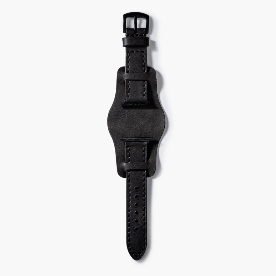 Bund Çift Katlı Apple Watch Deri Kayış - Antrasit el yapımı hakiki deri - DeryCraft