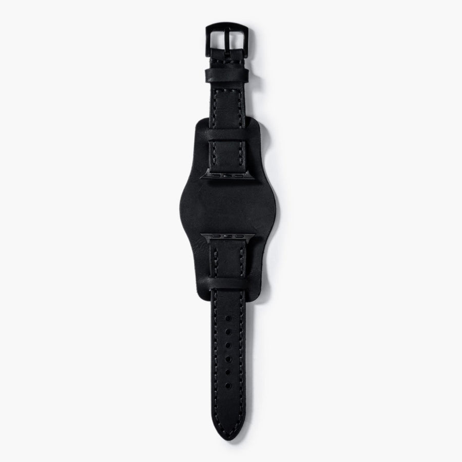 Bund Çift Katlı Apple Watch Deri Kayış - Siyah el yapımı hakiki deri - DeryCraft