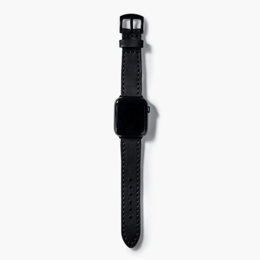 Çift Katlı Deri Apple Watch Kayışı – Siyah el yapımı hakiki deri - DeryCraft