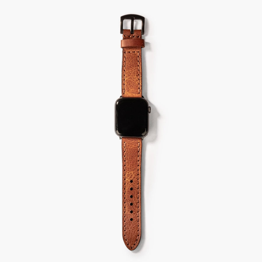 Çift Katlı Deri Apple Watch Kayışı - Camel el yapımı hakiki deri - DeryCraft