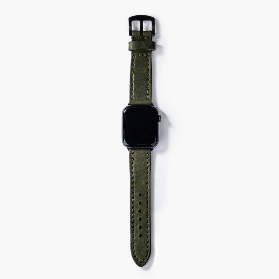Çift Katlı Deri Apple Watch Kayışı - Yeşil el yapımı hakiki deri - DeryCraft