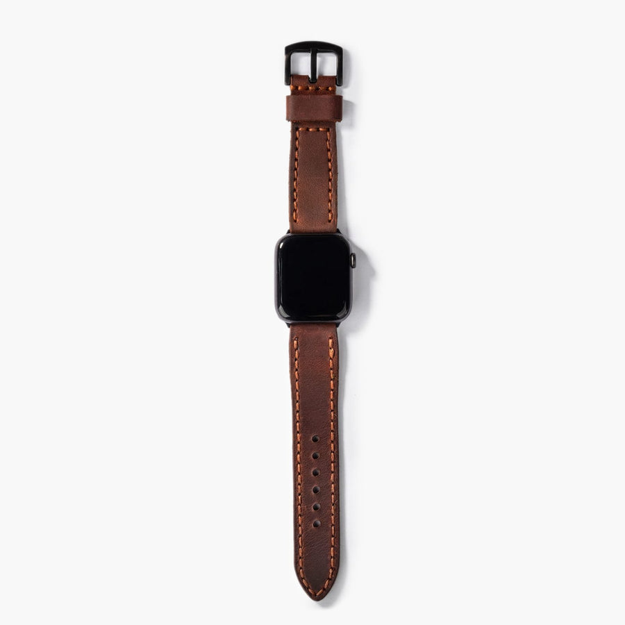 Çift Katlı Deri Apple Watch Kayışı - Kızıl Crazy el yapımı hakiki deri - DeryCraft