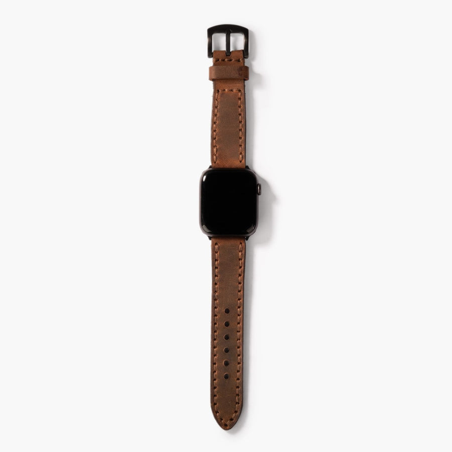 Çift Katlı Deri Apple Watch Kayışı - Kahve el yapımı hakiki deri - DeryCraft
