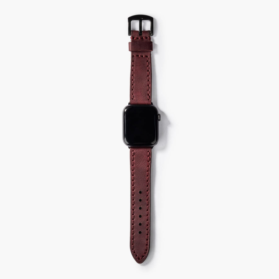 Çift Katlı Deri Apple Watch Kayışı - Mürdüm el yapımı hakiki deri - DeryCraft