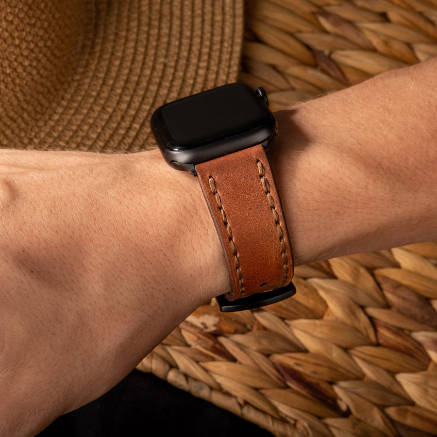 Çift Katlı Deri Apple Watch Kayışı - Taba el yapımı hakiki deri - DeryCraft