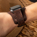 Bund Çift Katlı Apple Watch Deri Kayış - Acı Kahve el yapımı hakiki deri - DeryCraft