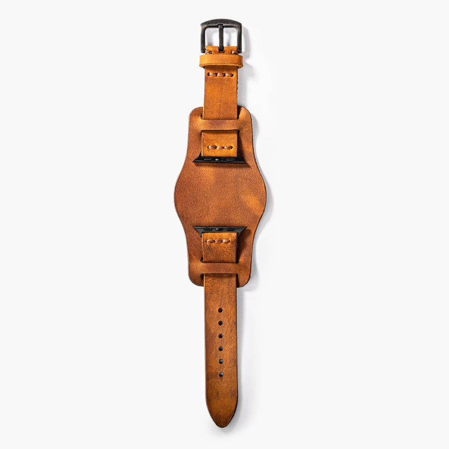 Bund Tek Katlı Apple Watch Deri Kayış - Cat el yapımı hakiki deri - DeryCraft