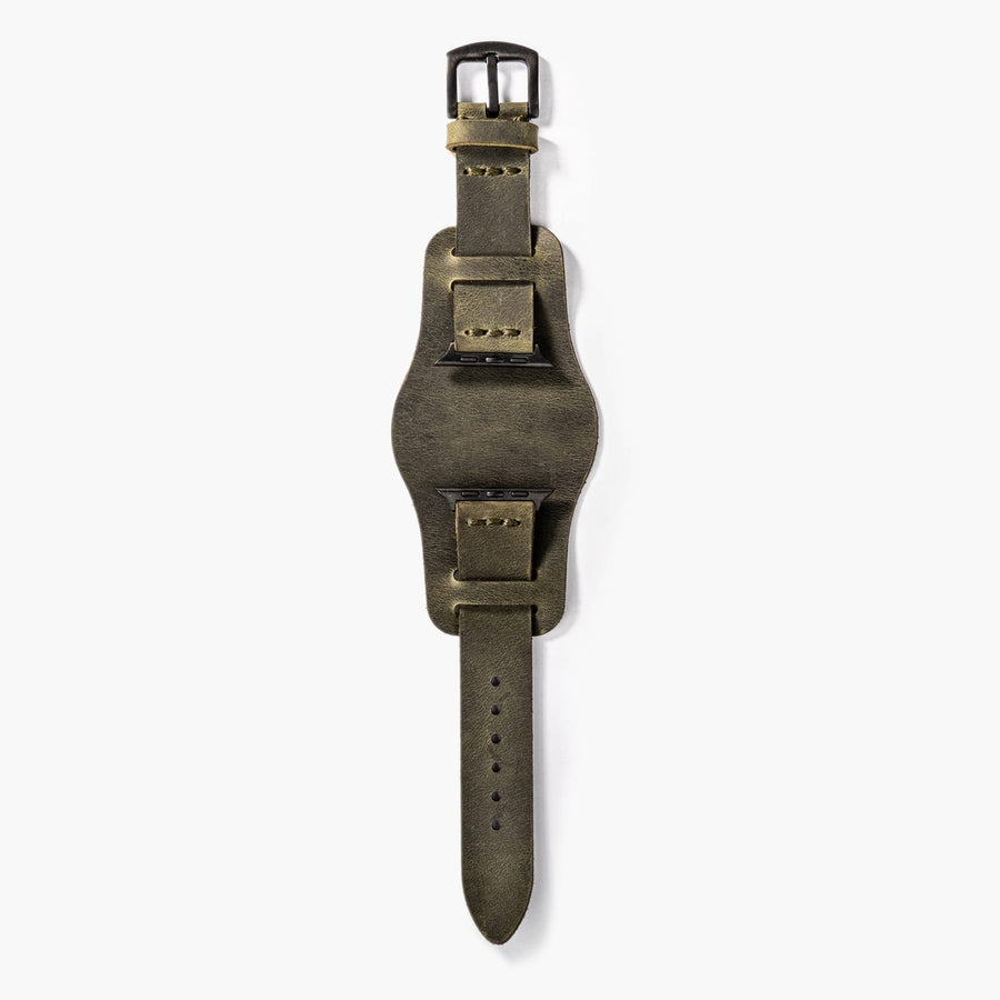 Bund Tek Katlı Apple Watch Deri Kayış - Yeşil el yapımı hakiki deri - DeryCraft