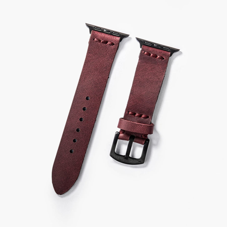 Tek Katlı Deri Apple Watch Kayışı - Mürdüm el yapımı hakiki deri - DeryCraft