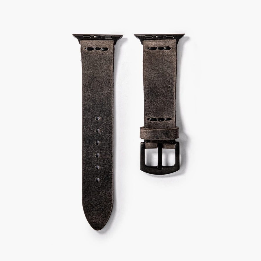 Tek Katlı Deri Apple Watch Kayışı - Antrasit el yapımı hakiki deri - DeryCraft
