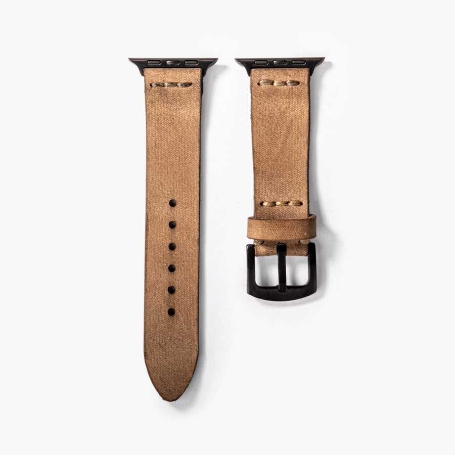 Tek Katlı Deri Apple Watch Kayışı - Bej el yapımı hakiki deri - DeryCraft
