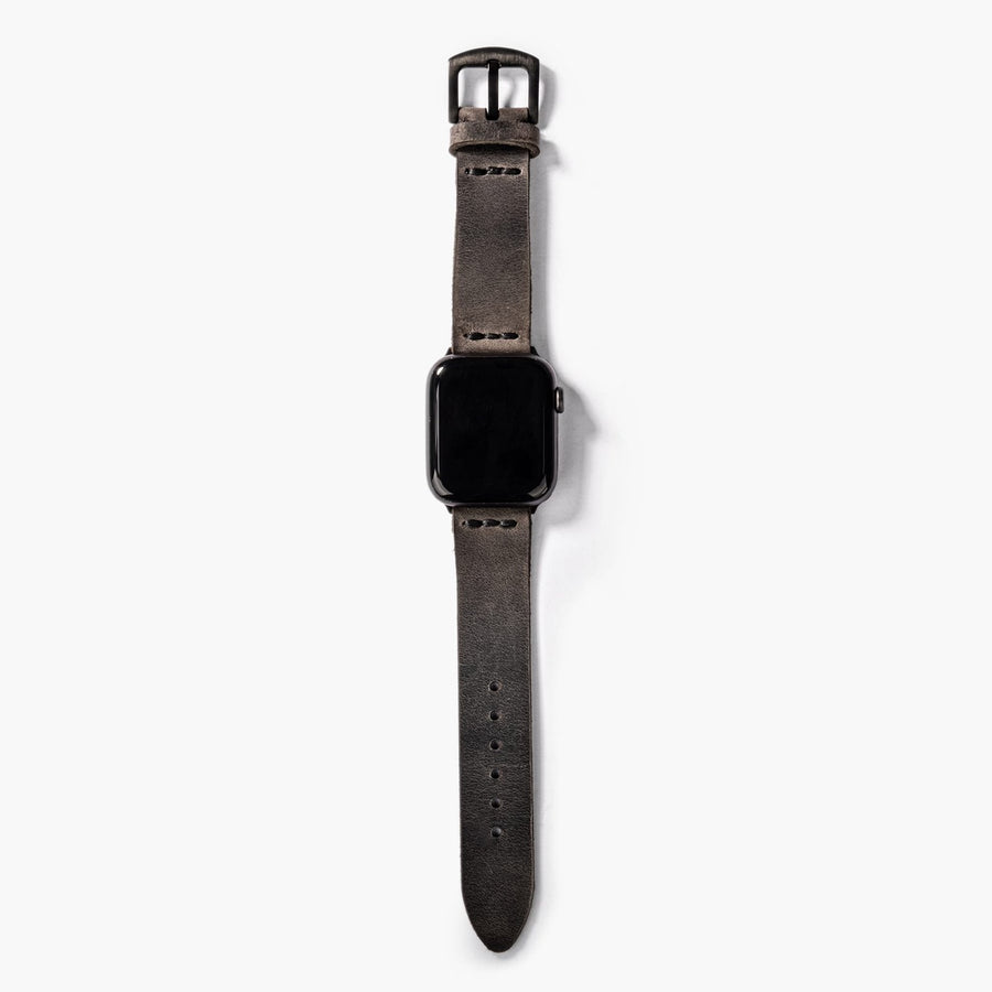 Tek Katlı Deri Apple Watch Kayışı - Antrasit el yapımı hakiki deri - DeryCraft