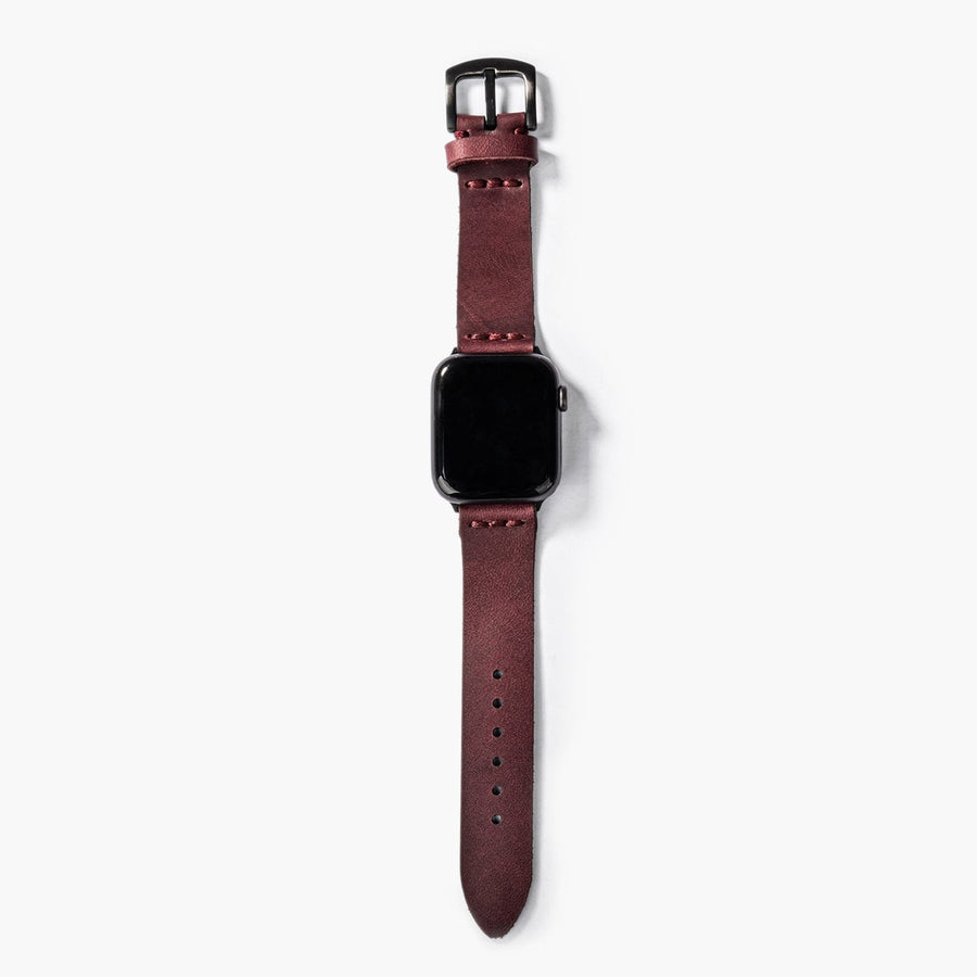 Tek Katlı Deri Apple Watch Kayışı - Mürdüm el yapımı hakiki deri - DeryCraft