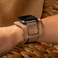 Bund Tek Katlı Apple Watch Deri Kayış - Bej el yapımı hakiki deri - DeryCraft