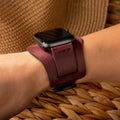 Bund Tek Katlı Apple Watch Deri Kayış - Mürdüm el yapımı hakiki deri - DeryCraft