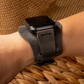 Bund Tek Katlı Apple Watch Deri Kayış - Antrasit el yapımı hakiki deri - DeryCraft