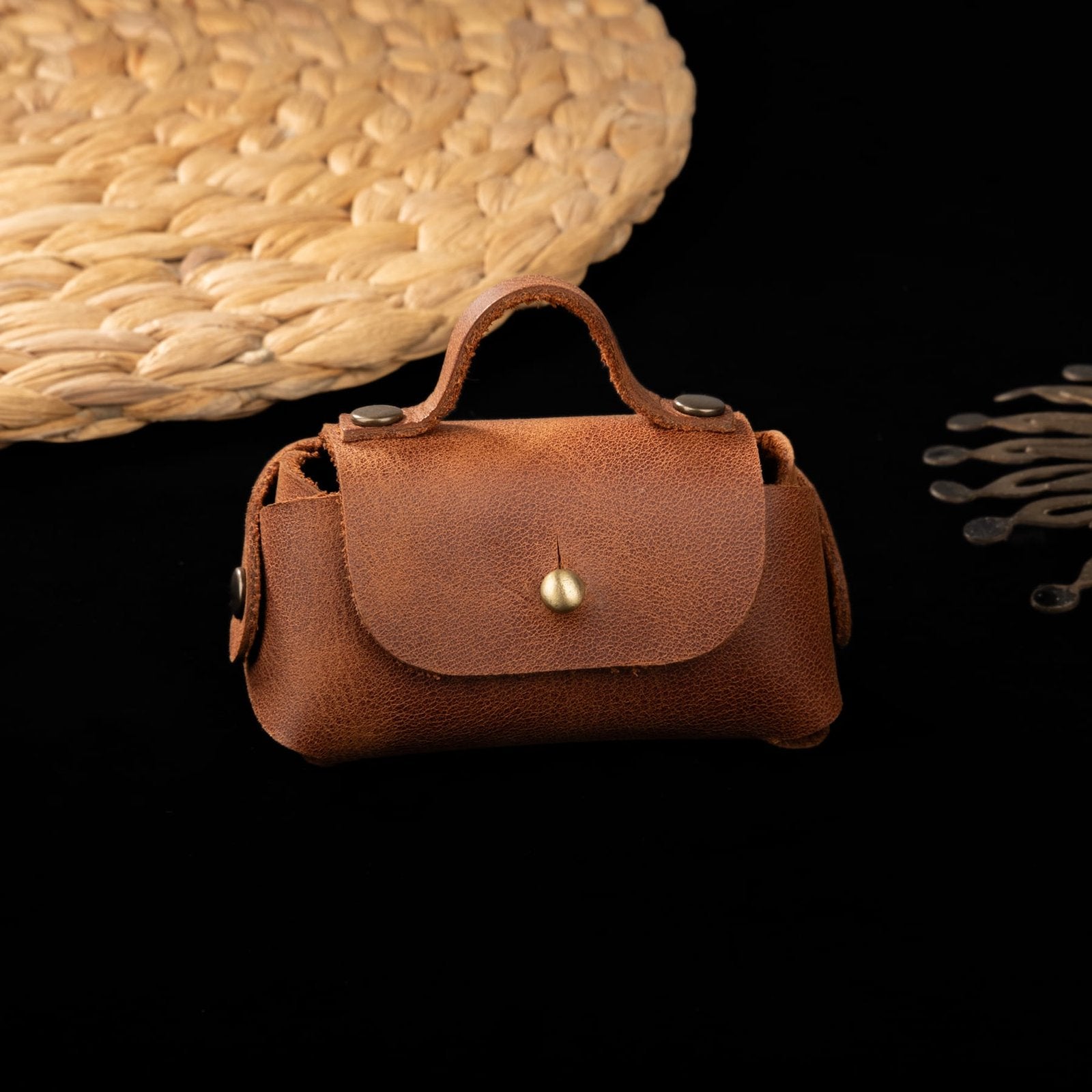 MAVİ Deri Ruj Kutusu el yapımı hakiki deri - DeryCraft